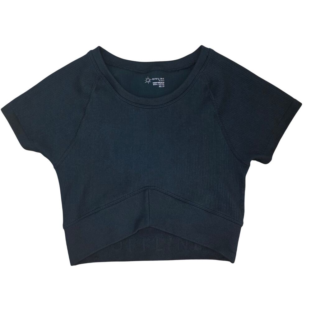 Aerie OFFLINE Seamless Crossover Short Sleeve Crop Top Green Women's Size XS